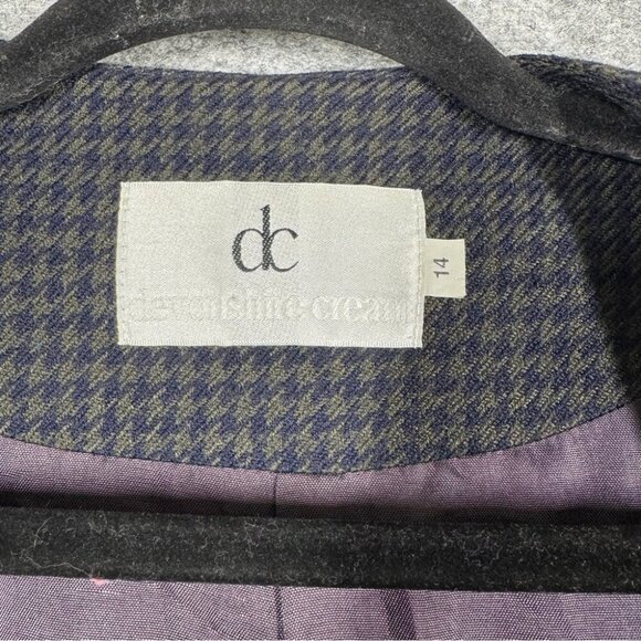 Vintage Devonshire Cream Gold Buttons Wool Houndstooth Boxy Blazer Size 14 - Picture 4 of 16